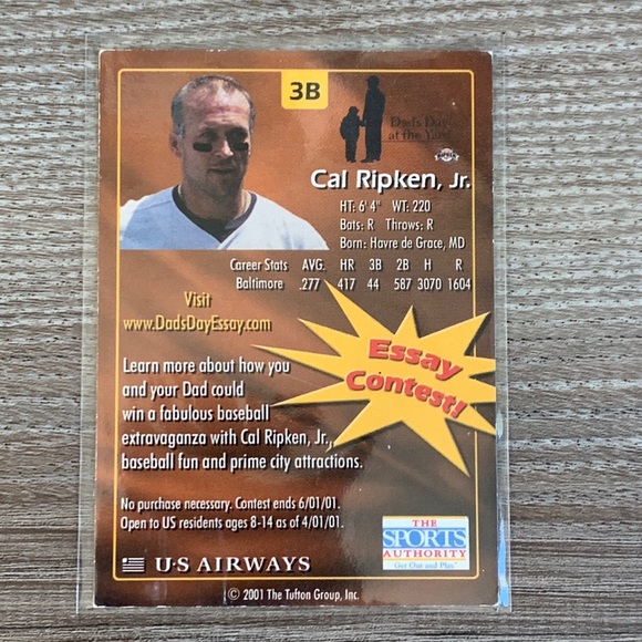 2001 Cal Ripken Jr Oriole Us Airway Sports Authority Baseball Card MLB card - Picture 2 of 3